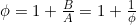  \phi = 1 + \frac{B}{A} = 1 + \frac{1}{\phi}