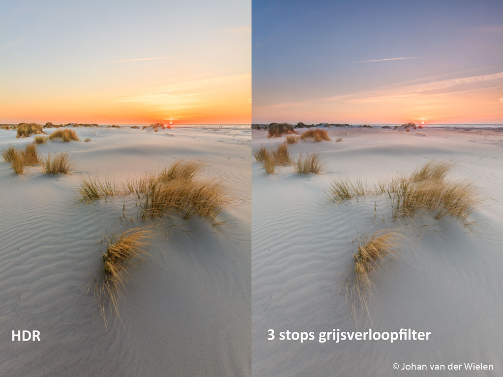 Links de samengestelde HDR, rechts de foto met filter.